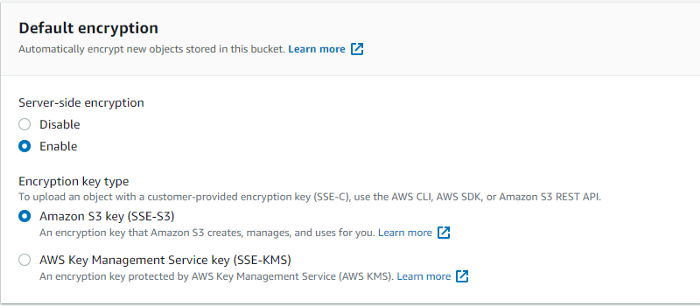 Choosing default encryption for an AWS S3 bucket