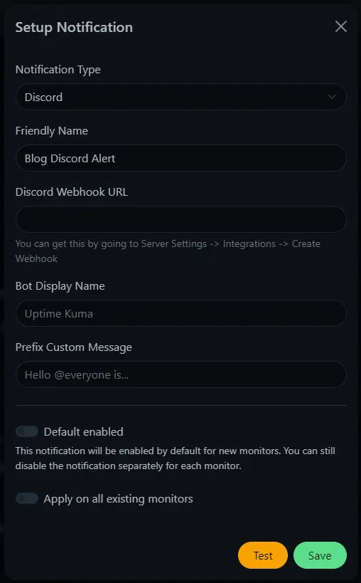 Set up notification for Uptime Kuma Website Monitoring with Discord